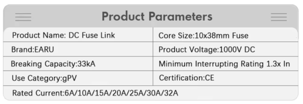 15A,30A DC 1000V PV SİGORTA, Güneş Panel Solar Sigorta - Görsel 4